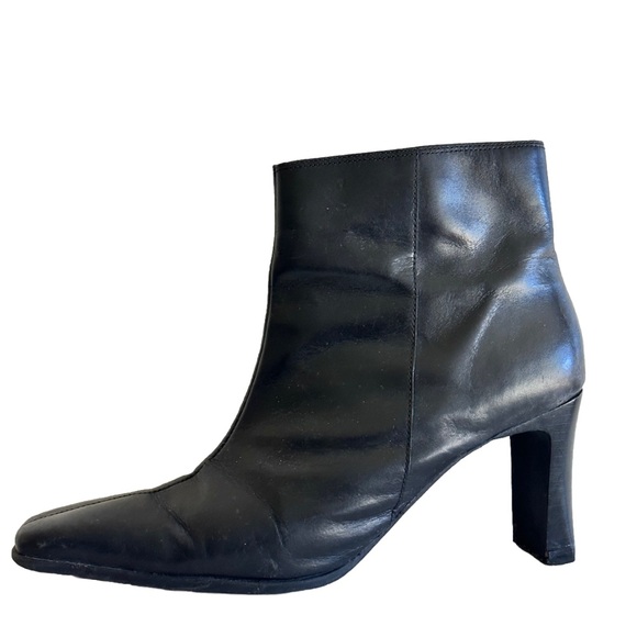 Vintage Y2k black leather ancle boots square toe Peter nygard shoes - Picture 1 of 8